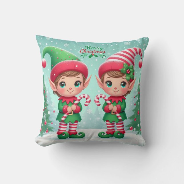Cute Christmas elves  Throw Pillow (Front)