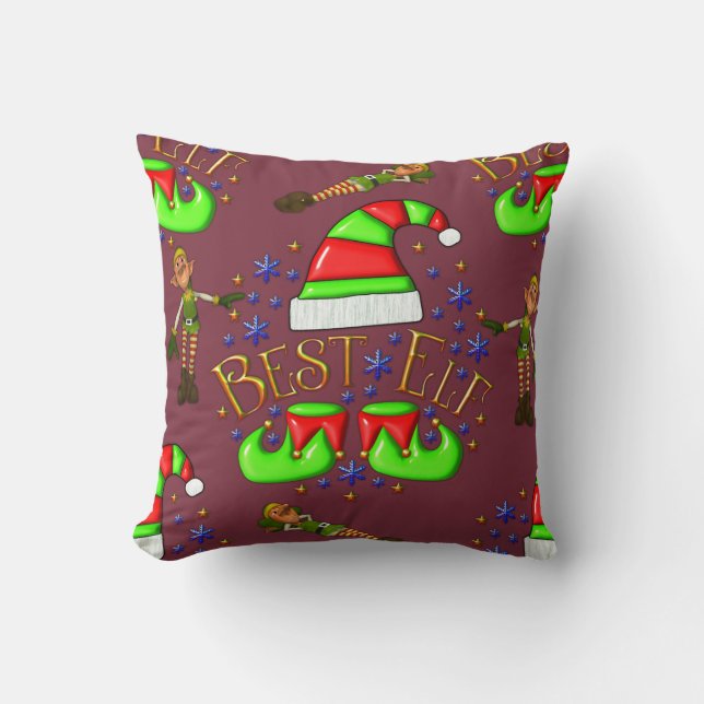 Cute Christmas Elves Throw Pillow (Front)