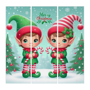 Cute Christmas elves Triptych