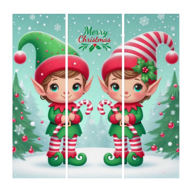 Cute Christmas elves  Triptych (Front)
