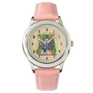 Cute Christmas Eve Child & Kitty Cat Watercolor Watch