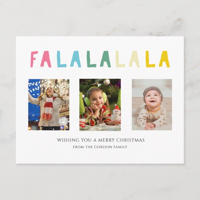 Cute Christmas Fa La La 3 Photo Collage Sweet Holiday Postcard (Front)