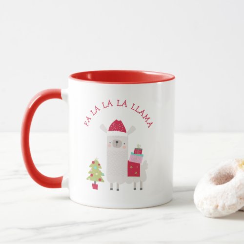 Cute Christmas Fa La La La Llama Red Mug