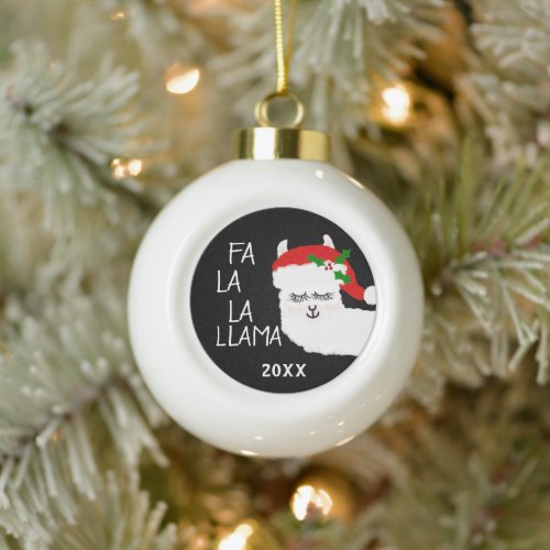 Cute Christmas Fa La La Llama White Red Customized Ceramic Ball Christmas Ornament