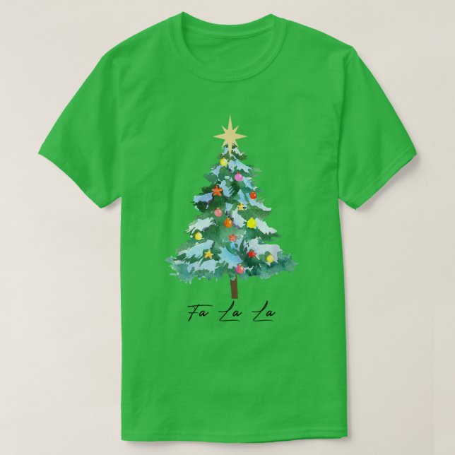 Cute Christmas Fa La La Tree Happy Holiday Pajamas T-Shirt (Design Front)