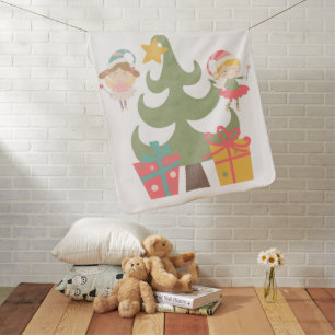 Cute Christmas Fairies Custom Name Baby Blanket