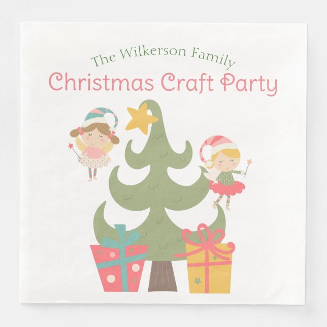 Cute Christmas Fairies Paper Dinner Napkins (Front)