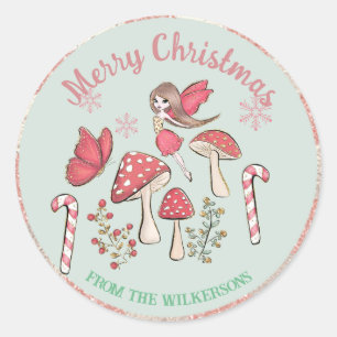 Cute Christmas Fairy and Mushrooms Classic Round Sticker