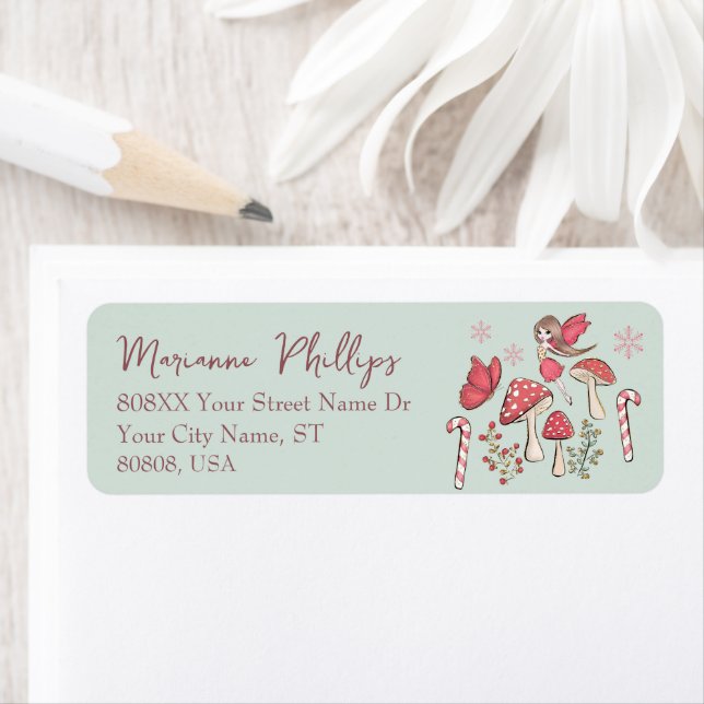 Cute Christmas Fairy and Mushrooms Label (Insitu)