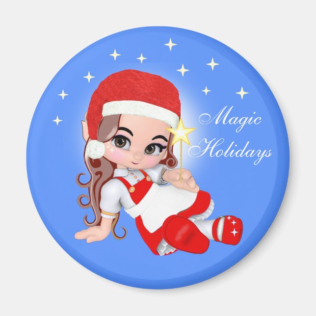 Cute Christmas Fairy Angel & Stars Magnet (Front)