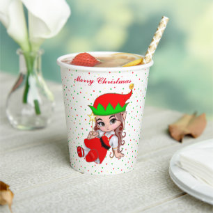 Cute Christmas Fairy Elf & Confetti Paper Cups