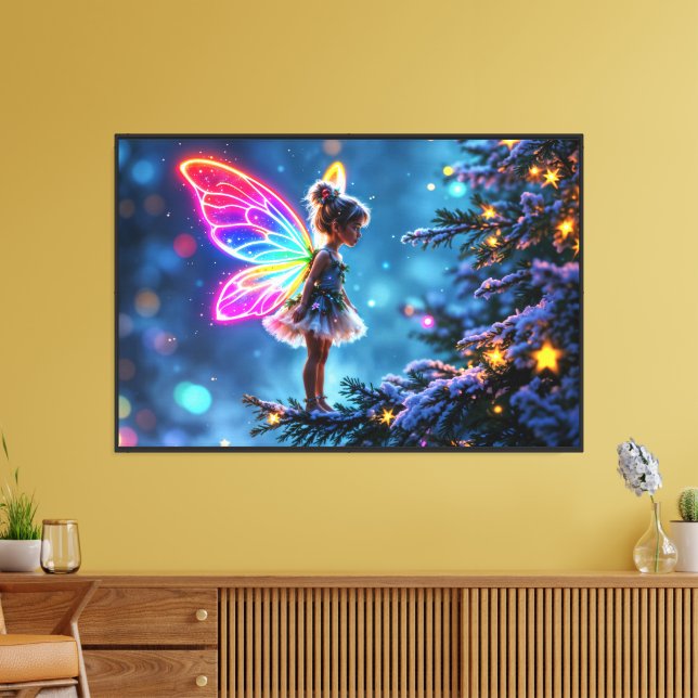 Cute Christmas fairy gradient neon wings  Canvas Print (Insitu(LivingRoom))