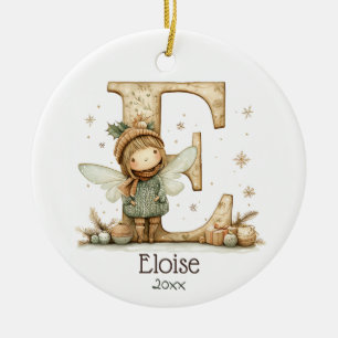 Cute Christmas Fairy Initial Personalized Holiday Ceramic Ornament