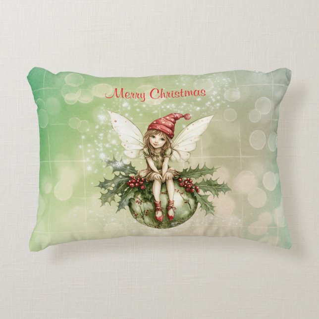 Cute Christmas Fairy on an Ornament Accent Pillow (Front)