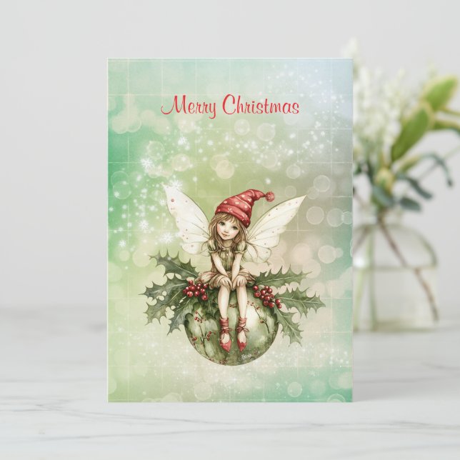 Cute Christmas Fairy on an Ornament Holiday Card (Standing Front)