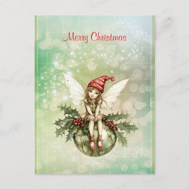 Cute Christmas Fairy on an Ornament Postcard (Front)