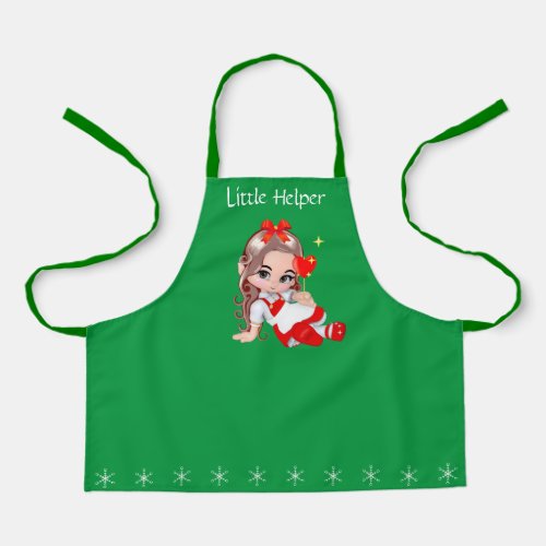 Cute Christmas Fairy  Snowflakes on Green Apron