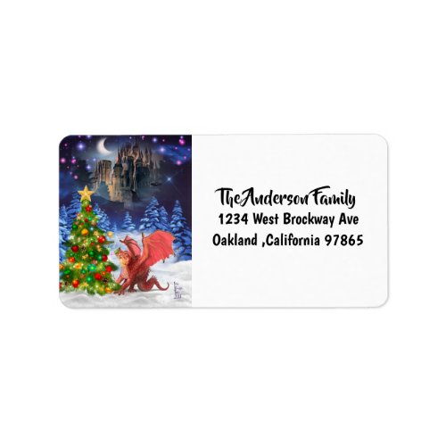 Cute Christmas Fantasy Dragon Label