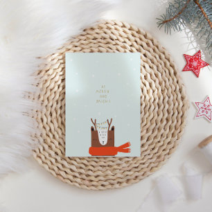 Cute Christmas Fawn in Snow with String Lights Holiday Card