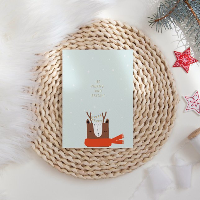 Cute Christmas Fawn in Snow with String Lights Holiday Card (Creator Uploaded)