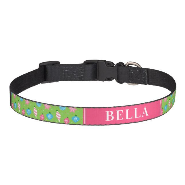 Cute Christmas Festive Green Pink Blue Pet Collar (Front)