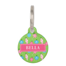 Cute Christmas Festive Green Pink Custom Dog Name