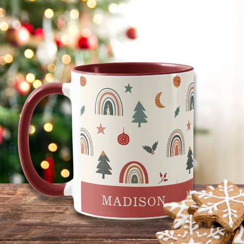 Cute Christmas Festive Rainbows Holidays Name  Mug