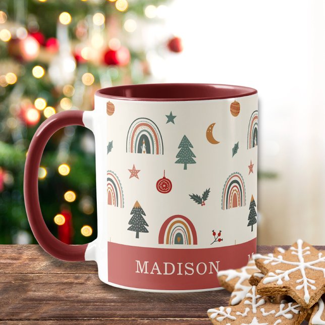 Cute Christmas Festive Rainbows Holidays Name  Mug (Creator Uploaded)