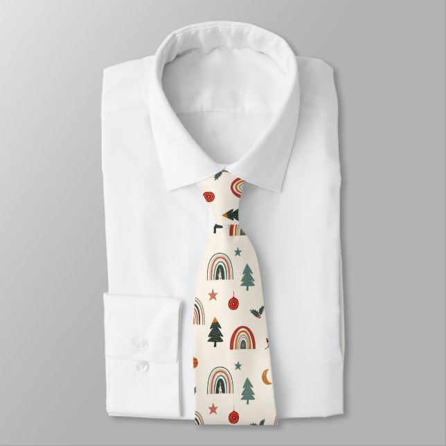 Cute Christmas Festive Rainbows Holidays Pattern Neck Tie (Tied)