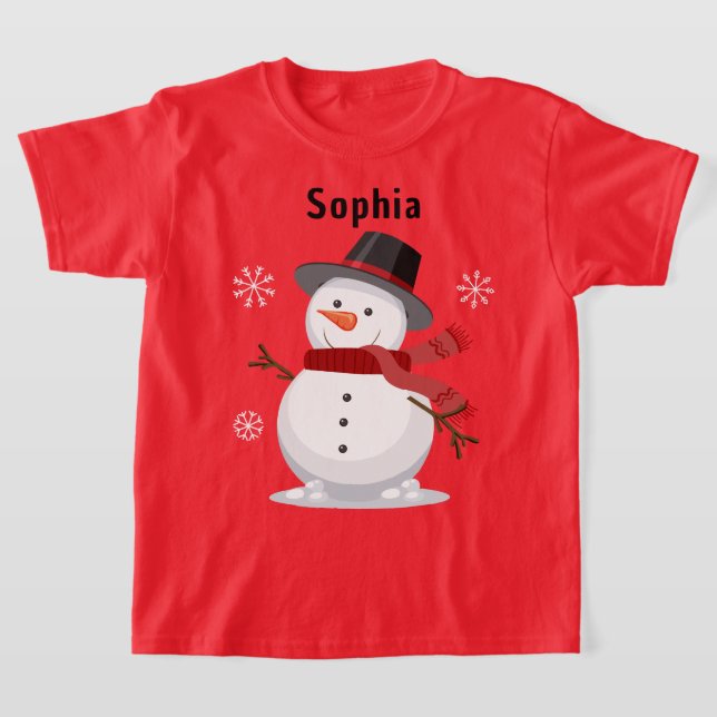 Cute Christmas Festive Snow man Custom girl name T-Shirt (Laydown)
