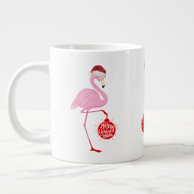 Cute Christmas flamingo Giant Coffee Mug (Left)