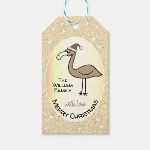 Cute Christmas Flamingo Gold Glitter Effect Humor Gift Tags