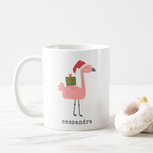 Cute Christmas Flamingo Illustration Custom Name Coffee Mug