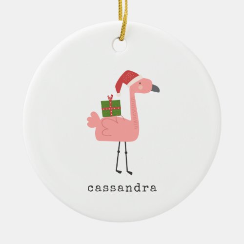 Cute Christmas Flamingo Illustration Personalized Ceramic Ornament