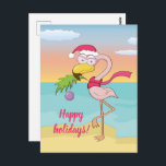 Cute Christmas flamingo on the beach personalized Postcard<br><div class="desc">Cute flamingo with pink sunglasses, red scarf and a hat, celebrating Christmas on the beach :) 🔹 Personalize it with your own text or edit font style, remove the text, add images and make other changes, or transfer it to another product 🔹🔹🔹 Send me a photo of your purchase or...</div>