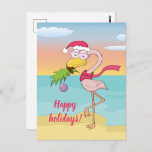Cute Christmas flamingo on the beach personalized Postcard