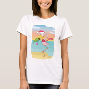Cute Christmas flamingo on the beach T-Shirt