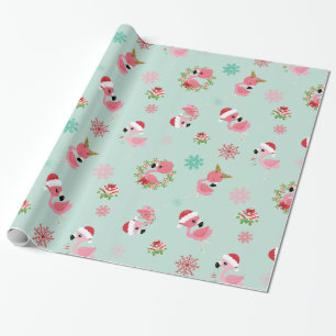 Cute Christmas Flamingo Snowflake Wrapping Paper