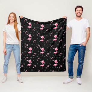 cute christmas flamingo with snowflakes fleece blanket