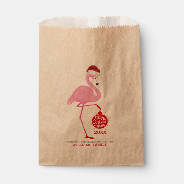 Cute Christmas flamingos and typography Favor Bag (Front)