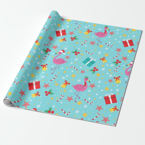 Cute Christmas Flamingos Wrapping Paper