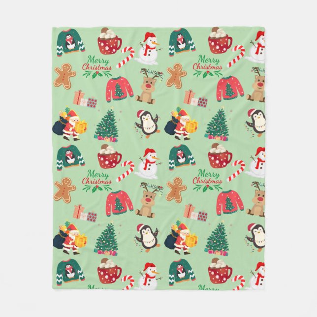 Cute Christmas Fleece Blanket (Front)