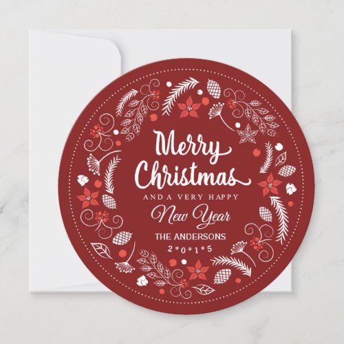 CUTE CHRISTMAS FLORAL WREATH HOLIDAY ROUND PHOTO