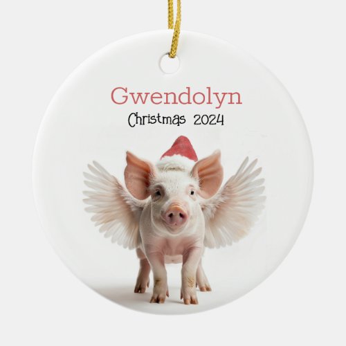 Cute Christmas Flying Pig Personalized Ornament