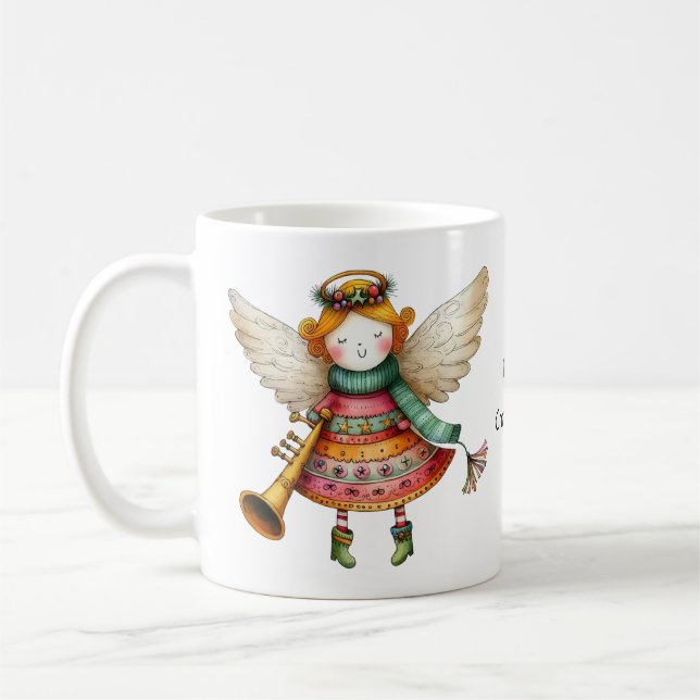 Cute Christmas Folk Art Angel Coffee Mug (Left)