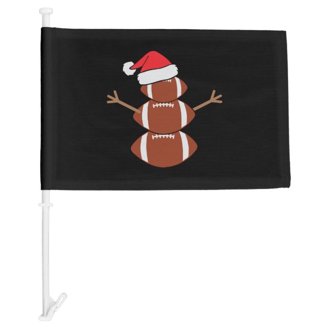 Cute Christmas Football Snowman Santa Hat Funny Car Flag (Front)
