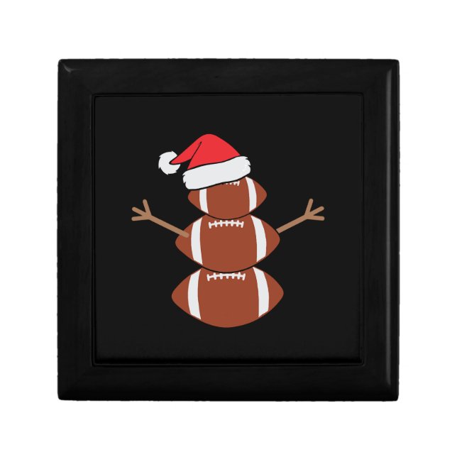 Cute Christmas Football Snowman Santa Hat Funny Gift Box (Front)