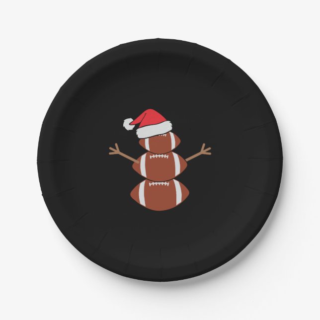 Cute Christmas Football Snowman Santa Hat Funny Paper Plates (Front)