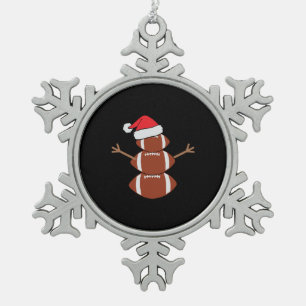 Cute Christmas Football Snowman Santa Hat Funny Snowflake Pewter Christmas Ornament
