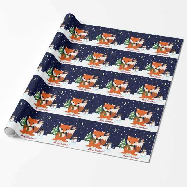 Cute Christmas fox and custom text Wrapping Paper (Unrolled)